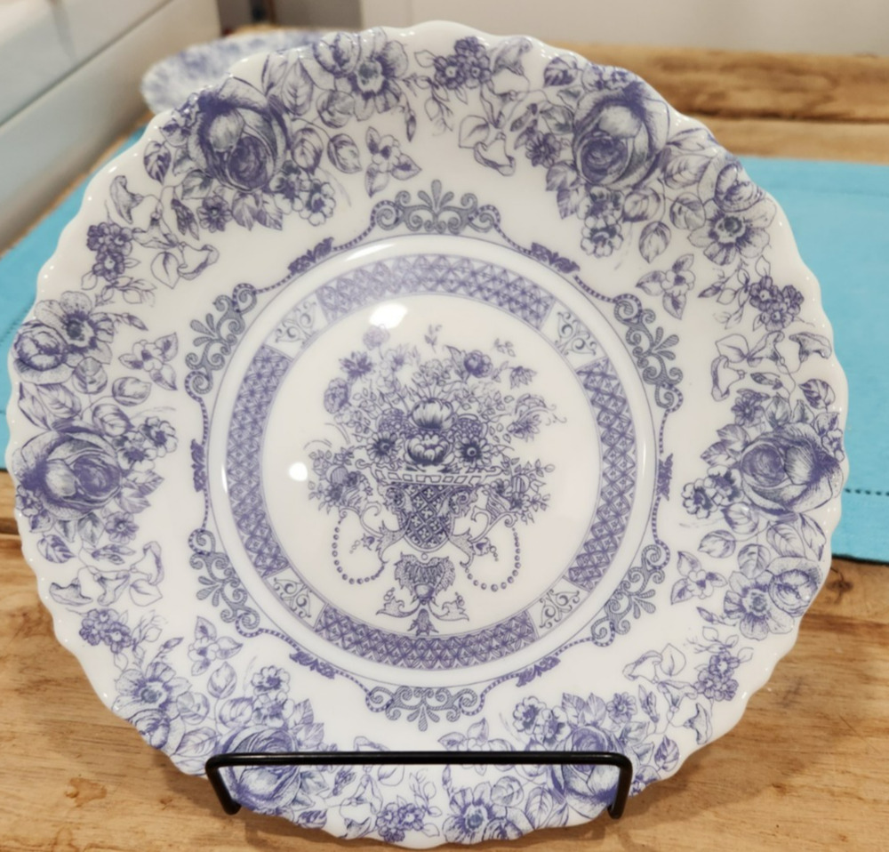 Setof 3 Honorine By Arcopal France Salad Plates 7.25 Blue & White scalloped edge